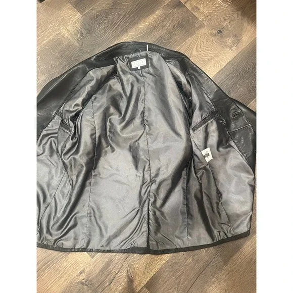 Pelle Studio Genuine Leather Blazer Jacket Womens L‎ Black Two Button Lapel